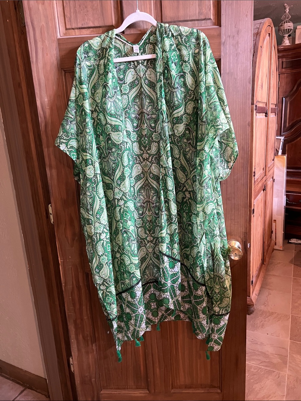 Cato Green Paisley Draped Kimono Top